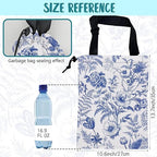 Car Garbage Bag Abstract Blue and White Floral Hanging Canvas Car Trash Bag Drawstring Car Back Seat Organizer for Car Back Front Seat Console with Adjustable Buckle