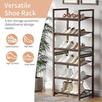6 Tier Shoe Rack, Stackable Shoe Storage with Mesh Shelves, Holds 12-15 Pairs, Metal Shoe Organizer for Entryway Closet Garag