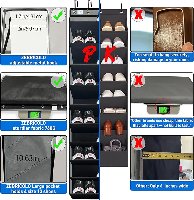 [Improve Over The Door Shoe Organizer, Extra Large 10 Tiers, Over Door Shoe Organizer, Coated Hooks Grip Firmly Without Scrat