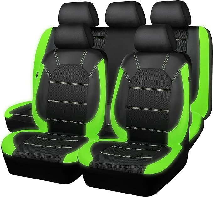CAR PASS Luminous Green Leather seat Covers Universal Sport car seat Cover, 5mm Composite Sponge Inside, Airbag Compatible fi