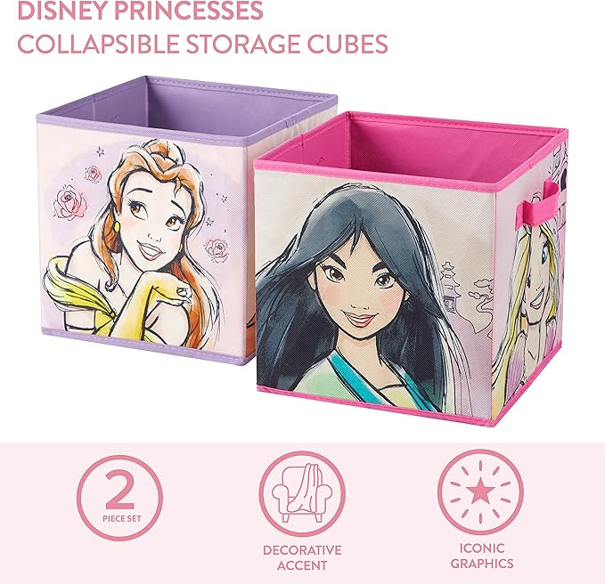 Disney Princess Collapsible Storage Cubes, Set of 2, 10"x10"