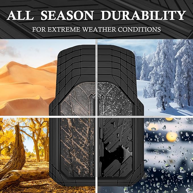 CAR PASS Floor Mats for Cars M-L Size, Heavy Duty Rubber Floor Mats with Trunk Cargo Liner, Universal Trim-to Fit Automotive Floor mats for Truck Van SUV Waterproof All Weather Car Mats Solid Black