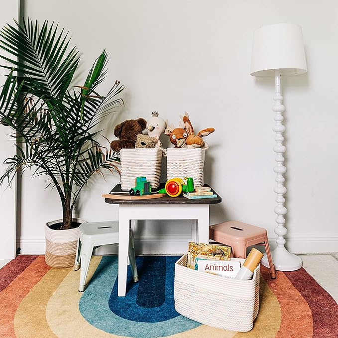 OrganiHaus Rainbow Basket - Colorful Woven Storage Basket for Playroom, Nursery & Classroom Decor & Toy Storage, Rainbow Stit