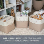 OrganiHaus 12x12 Cube Storage Bins 4 Pack, Foldable Cube Storage Organizer w/ Rope Handles, Collapsible Fabric Bins for Toys,