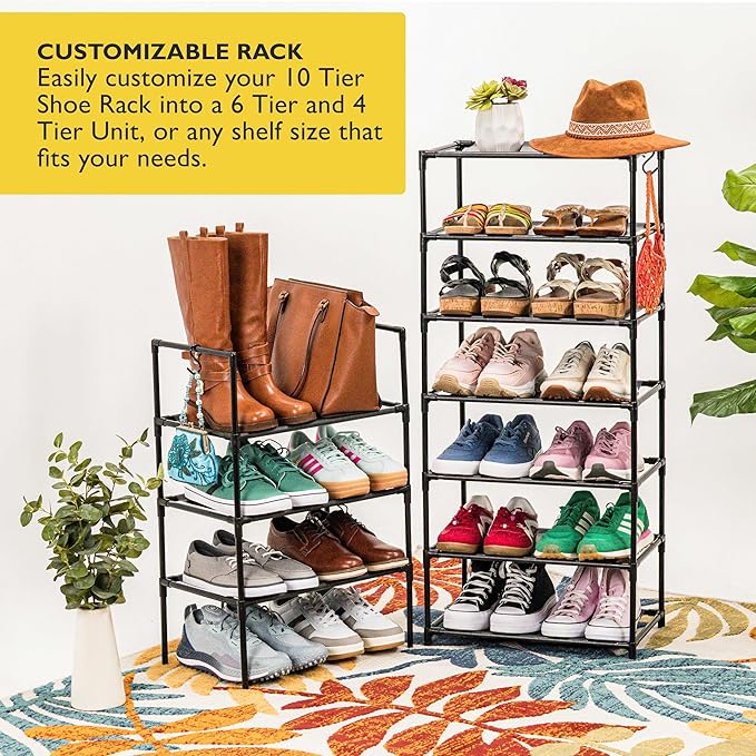 Sundaze Shoe Rack - 10 Tier Tall Shoe Rack for Closet, Sturdy Stackable Shoe Organizer for Closet, Bedroom, Entryway, Garage,