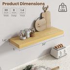 30 Inch Floating Shelves for Wall, 8 Inch Deep Floating Shelf for Storage & Display, Rustic Wall Mounted Shelf with Invisible