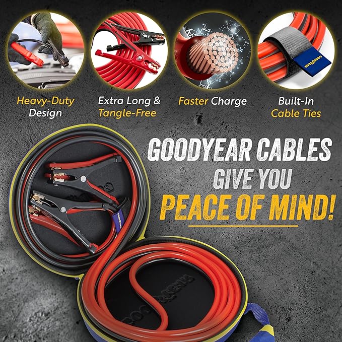 GOODYEAR Heavy Duty Jumper Cables for Car Battery - 4 Gauge 16 ft Booster Cables with Carrying Case for Cars, Trucks, SUVs, E