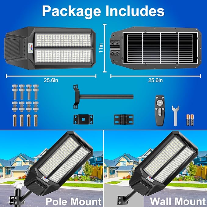 loyoele Ultra-Bright Solar Street Light with Motion Sensor, 11000W Commercial Outdoor Solar Security Light, IP67 Waterproof, Dusk-to-Dawn LED Flood Light for Yard, Parking Lot, Driveway, Barn, Garden