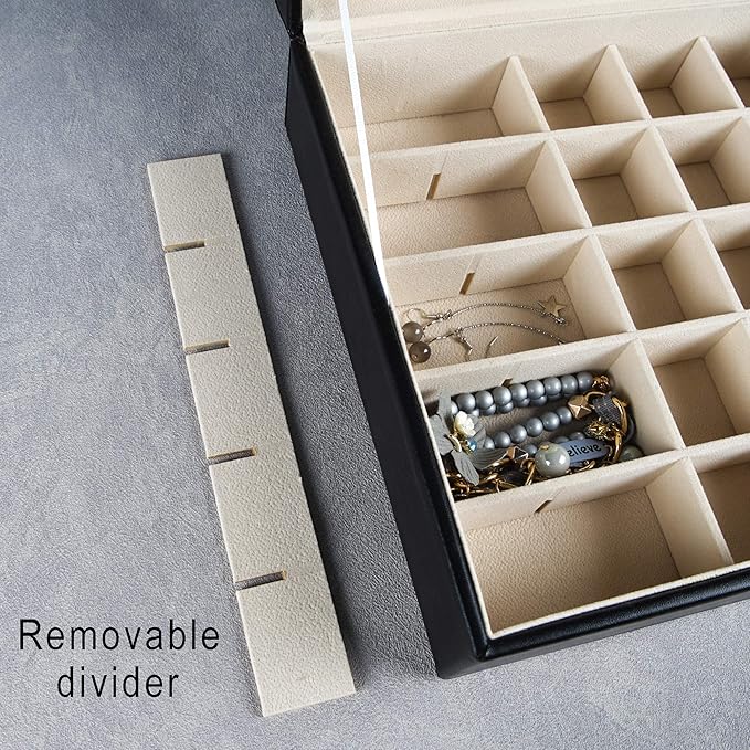 Frebeauty Earring Holder Organizer, 50 Slots Earring Organizer,2 Layer Jewelry Box for Earrings and Necklace,PU Jewelry Organ