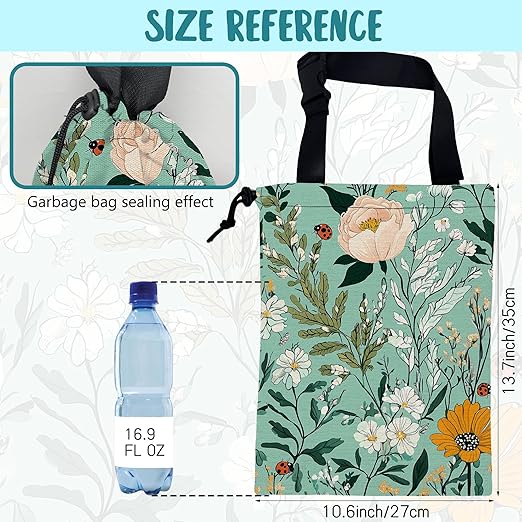 Car Garbage Bag Watercolor Floral and Green Leaves Drawstring Car Trash Bag Hanging for Back Seat with Adjustable Buckle Canvas Vehicle Trash Can Easy-to-Install