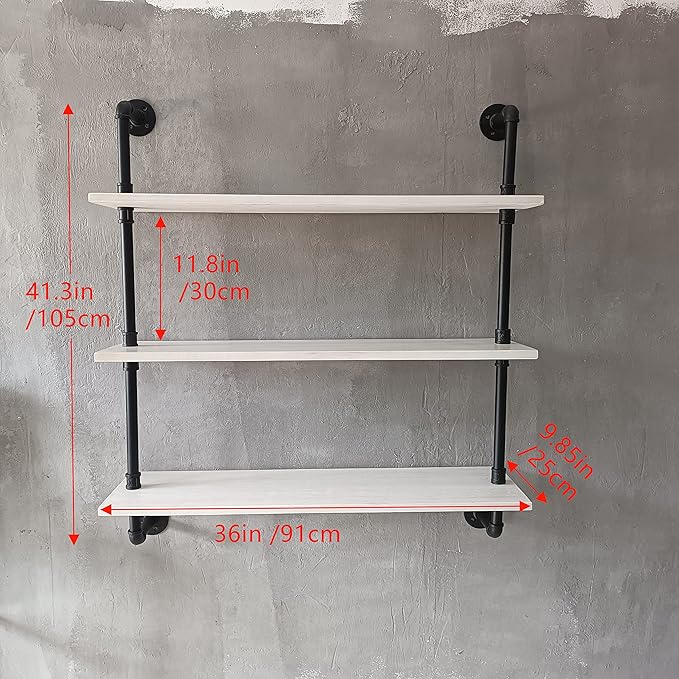 Floating Bookshel Industrial Pipe Shelving Pipe Shelves Rustic White Wall Shelves 36 Inch Farmhouse Book Shelves for Kitchen 