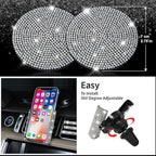 CAR PASS 23 PCS Bling Diamond Car Accessories Set for Women, Leather Seat Covers Full Set Sparkly Rhinestone15'' Steering Wheel Covers Shining Car Floor Mats Cute Aotumotive Interior Sets, Silver