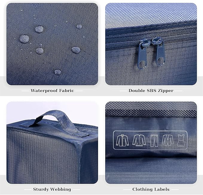 Mossio 6 Set Packing Cubes with Shoe Bag - Lightweight Travel Luggage Suitcase Organizers