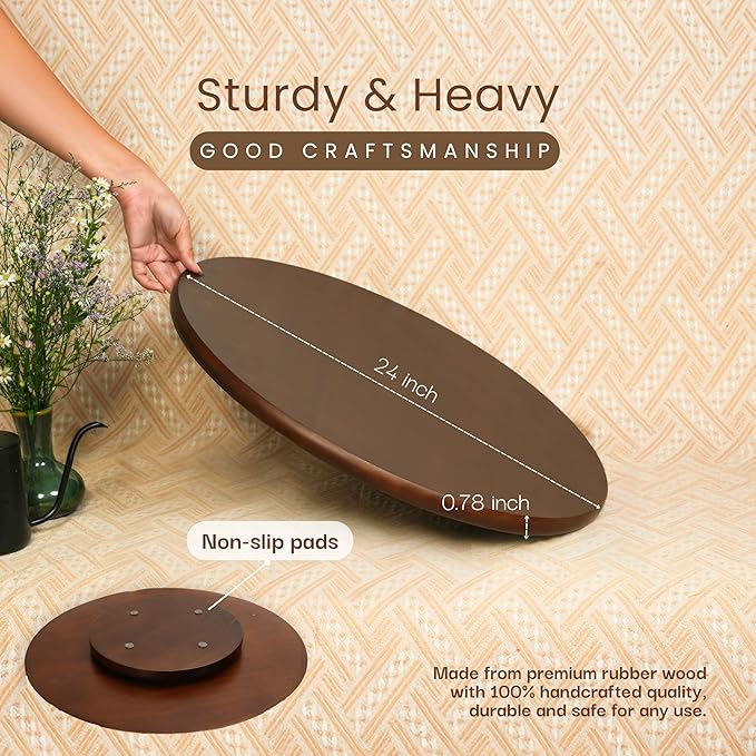 CONMEOCON- 24" Wooden Large Lazy Susan for Table Top with Premium Rubber Wood Sturdy and Good Craftsmanship, Large Charcuteri