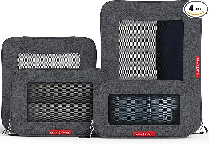 LeanTravel Premium Compression Packing Cubes for Travel - Suitcase Organizer Bags with Double Zipper & Breathable Mesh Panel 
