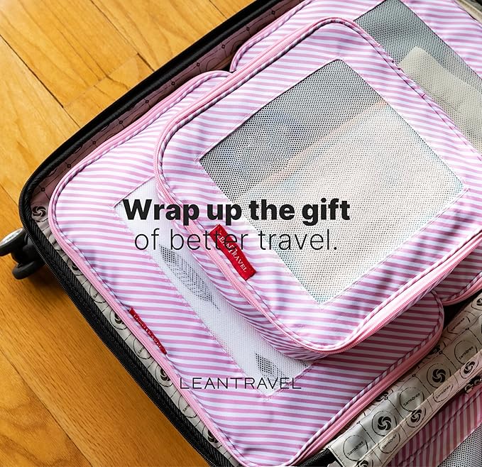 LeanTravel Premium Compression Packing Cubes for Travel - Suitcase Organizer Bags with Double Zipper & Breathable Mesh Panel 