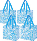 VENO 4 Pack Reusable Grocery Shopping Bags, Heavy-Duty Tote Bags with Handles, for Shopping Cart with Hard Bottom to Stand Upright, Foldable (Spring Breeze, 4 Pack)