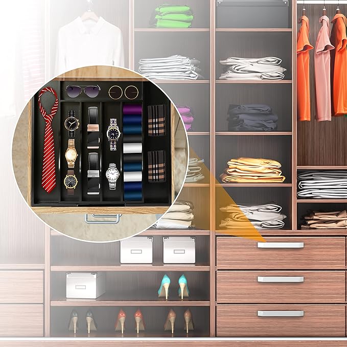 Bellsal Black Silverware Organizer Kitchen Drawer Organizer Expandable Bamboo Utensil Holder Cutlery Tray for Kitchen Utensil