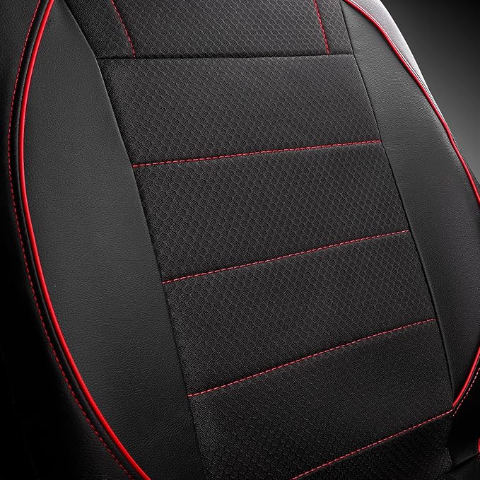 CAR PASS Air Mesh Leather Car Seat Covers Front Seats, Breathable Two Front Seat Covers for Cars, Comfortable Universal Fit for SUV Truck Sedan Automotive, Anti-Slip Airbag Compatible,Black and Red