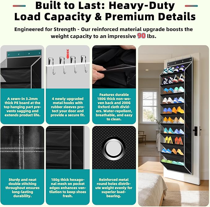 PAULONE 10-Pocket Multi-Use Over the Door Organizer, Heavy Duty 95lbs Capacity with Breathable Mesh, Versatile Hanging Storag