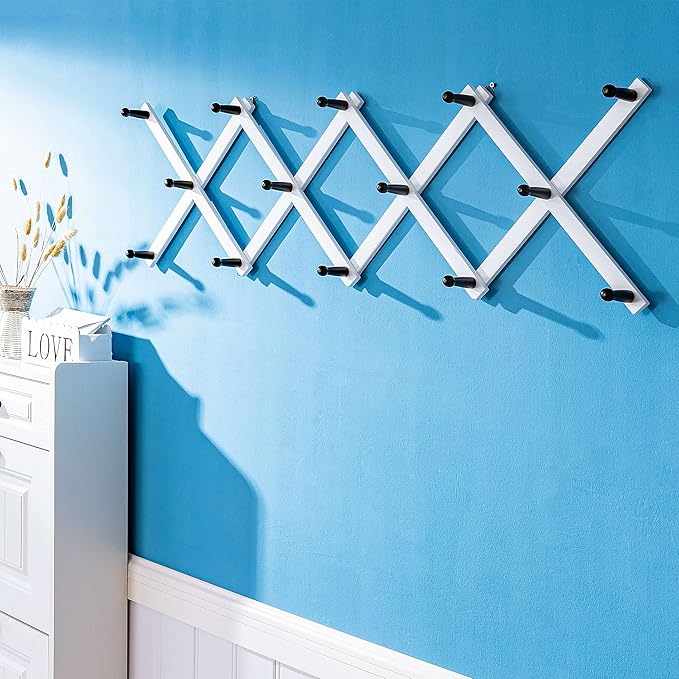 SKOLOO Hat Rack for Wall with 14 Hooks, Pack of 2, Solid Wooden, Modern, Expandable Coat Rack Wall Mount for Coats, Hats, Bag