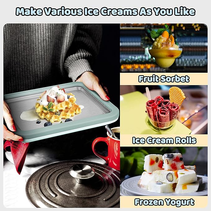 Ice Cream Roll Maker Rolled Ice Cream Machine, Sweet Spot Pan, Instant Cold Plate, Ideal for Making Rolled Ice Cream Soft Serve Slushies Frozen Yogurt Sorbet and Gelatod (Aquamarine)