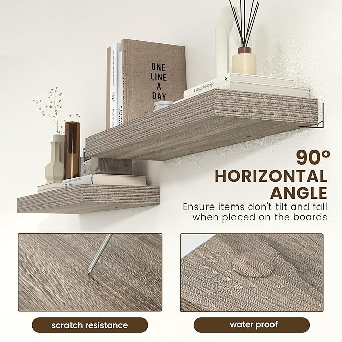 Deep Floating Shelves | 36 Inch Grey Floating Shelves Set of 2 | 12 Inch Deep Rustic Wood Shelves for Wall | 36" W x 12" D Gr