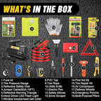 Nilight Car Emergency Kit with Jumper Cable Air Compressor Tire Repair Essential Tools First Aid Alligator Connector Electric