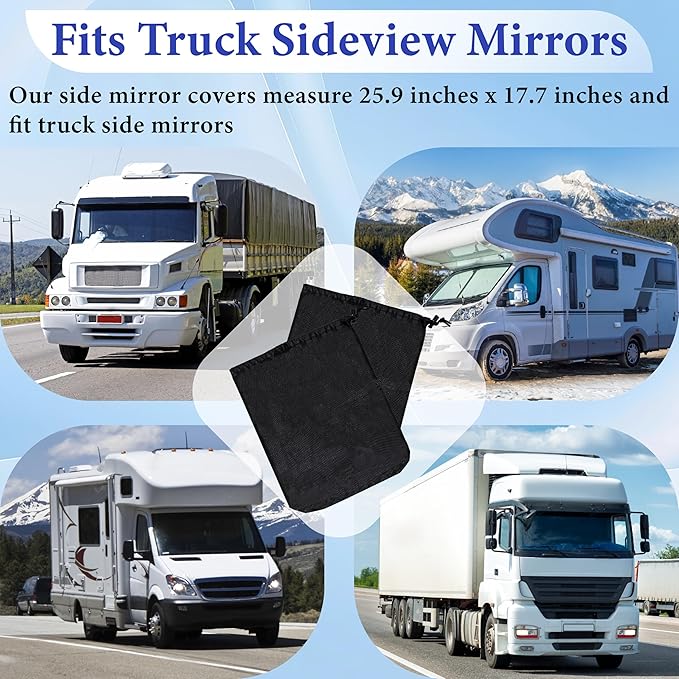 6Pcs Side Mirror Covers, Waterproof Car Side Mirror Protection for Snow, Ice, Bird Droppings - Suit Fit for Trucks, Winter Rearview Guard, Auto Exterior Accessories with Drawstrings