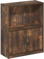 Furinno Gruen Book Shelf, 2-Tier Small Bookshelf, Bookcase with Open Shelf and Doors Storage Cabinet, 9.3 x 21.8 x 27, for Or