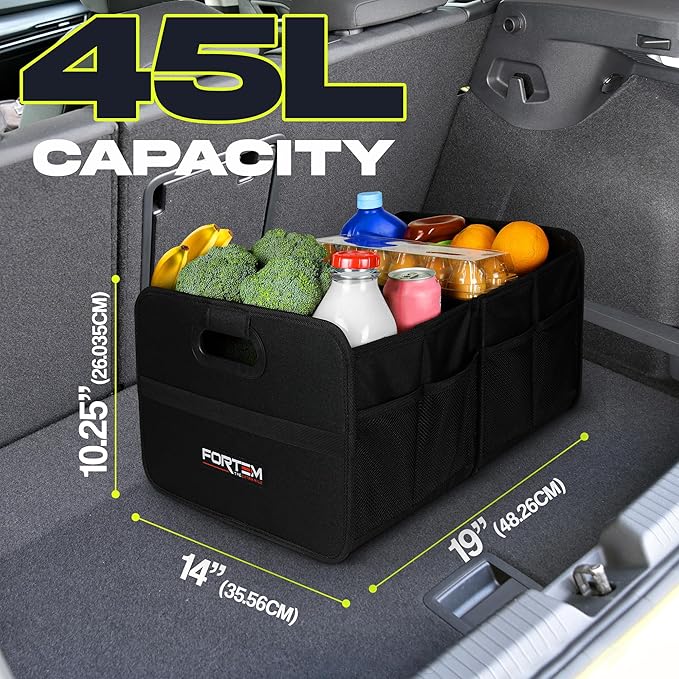 FORTEM Car Trunk Organizer, Collapsible Two Compartment Organizer, Foldable SUV & Truck Storage for Car Accessories for