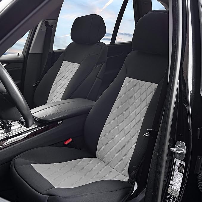 FH Group Car Seat Cover Cushion - 2 Pack Seat Covers for Cars Trucks SUV, Gray Black Neosupreme Car Seat Cushions, Waterproof