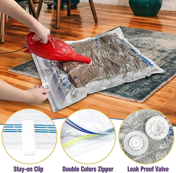 HIBAG Vacuum Storage Bags, 10-Pack Vacuum Seal Bags for Clothing Clothes, Space Saver Bags (2 Jumbo, 2 Large, 2 Medium, 2 Sma