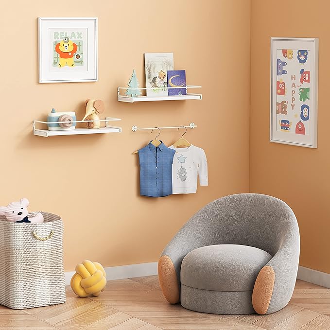Forbena Bathroom Shelves for Wall Set of 2, White Nursery Floating Book Shelves for Kids Room, Small Wall Mount Bookshelf and