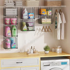 4-Pack Hanging Laundry Room Organizer：Foldable Laundry Room Organizaton Wire Basket with 360°Rotating Hooks Space Saving Over