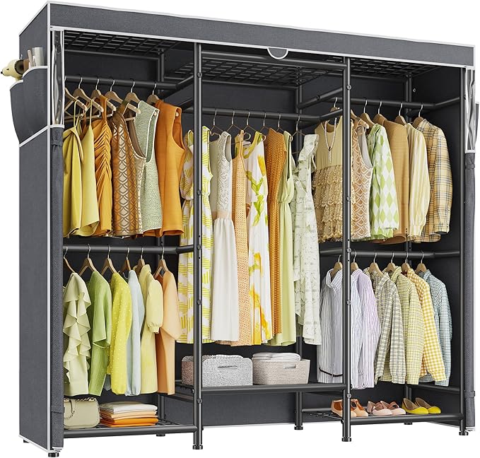 Raybee Clothes Rack with Cover,Portable Closet Heavy Duty,Metal Clothing Racks for Hanging Clothes Adjustable for Bedroom 66.
