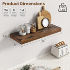 24 Inch Floating Shelves for Wall, 8 Inch Deep Floating Shelf for Storage & Display, Wall Mounted Shelf with Invisible Bracke
