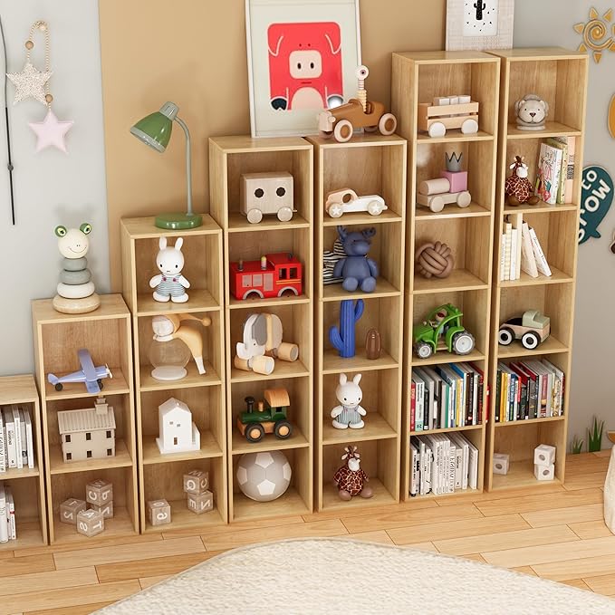 5 Cube Storage Organizer,Wooden 5-Tier Open Shelf Bookshelf,Versatile Storage Cubes for Living Room，Bedroom,Home Office, (Oak