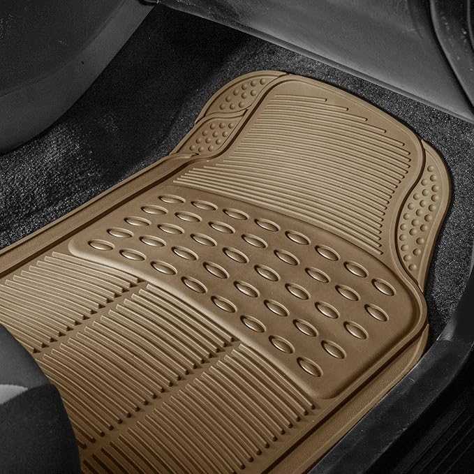 FH Group Climaproof™ Trimmable Non-Slip Vinyl Floor Mats Full Set - Universal Fit for Cars Trucks and SUVs (Beige) F11306 + F16400