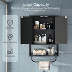 MAHANCRIS Bathroom Wall Cabinet with 2 Door and Adjustable Shelf, Farmhouse Medicine Cabinet with Towel Rack, 3-Tier Wall Mou