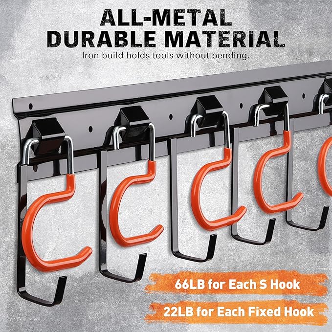 ELEAD 68'' All Metal Adjustable Garden Tool Organizer: Garage Tool Organizer Wall Mount with Orange Hooks, Garage Organizers 