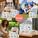 VENO 2 Pack Insulated Cooler Bag Reusable Grocery Shopping Bag, Food Delivery, Heavy Duty, Large Size, Durable Handles, Double Zippers, Lid, Collapsible (Pastel Forest, 2 Pack)
