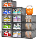 12 Pack Clear Shoe Storage Organizer with Magnetic Door, Stackable Plastic Shoe Boxes for Sneakers, Boots, and Heels, Space-S