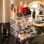 Cq acrylic 3 Pack Clear Makeup Organizer Countertop, Stackable 6 Drawers Skincare Organizer,Cute Skin Care Organizer for Vani