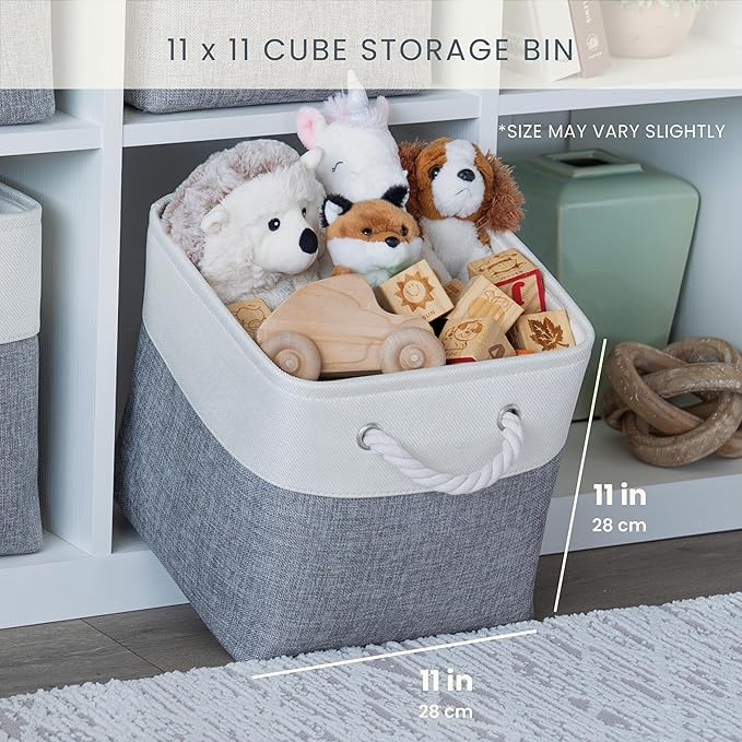 OrganiHaus 11x11 Cube Storage Bins 4 Pack, Foldable Cube Storage Organizer w/ Rope Handles, Collapsible Fabric Bins for Toys,
