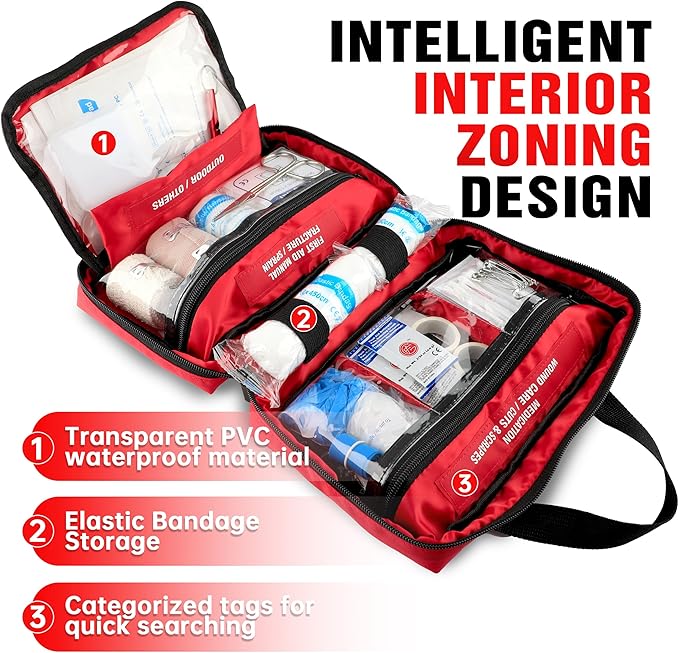 Kitgo First Aid Kit with Hospital Grade Medical Supplies, 220pcs Emergency Medical Trauma Kit, Gift for Dad Husband Great for
