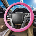 FH Group Unique Flat Cloth Full Set Car Seat Covers w. Silicone Steering Wheel Cover- Universal Fit for Most Cars, Trucks, SUVs or Vans (Pink/Black)