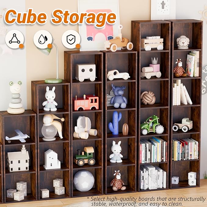Book Shelf, 5 Cube Storage Organizer, Open Shelves Bookcase 9.3" x 11.8" x 52", Bookshelf for Living Room, Bedroom, Home Offi