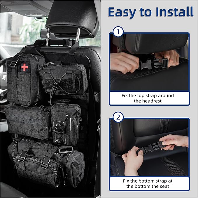 Tactical Car Seat Back Organizer,Back Seat Organizer with 5 Detachable Molle Pouches,Molle Panel Organizer Fits for Vehicel Such as Jeep,Truck,SUV, Car