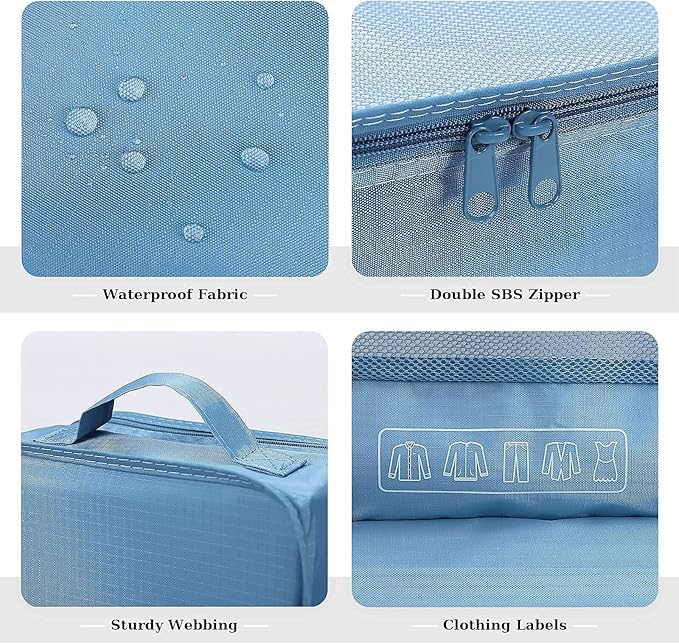 Mossio 6 Set Packing Cubes with Shoe Bag - Lightweight Travel Luggage Suitcase Organizers
